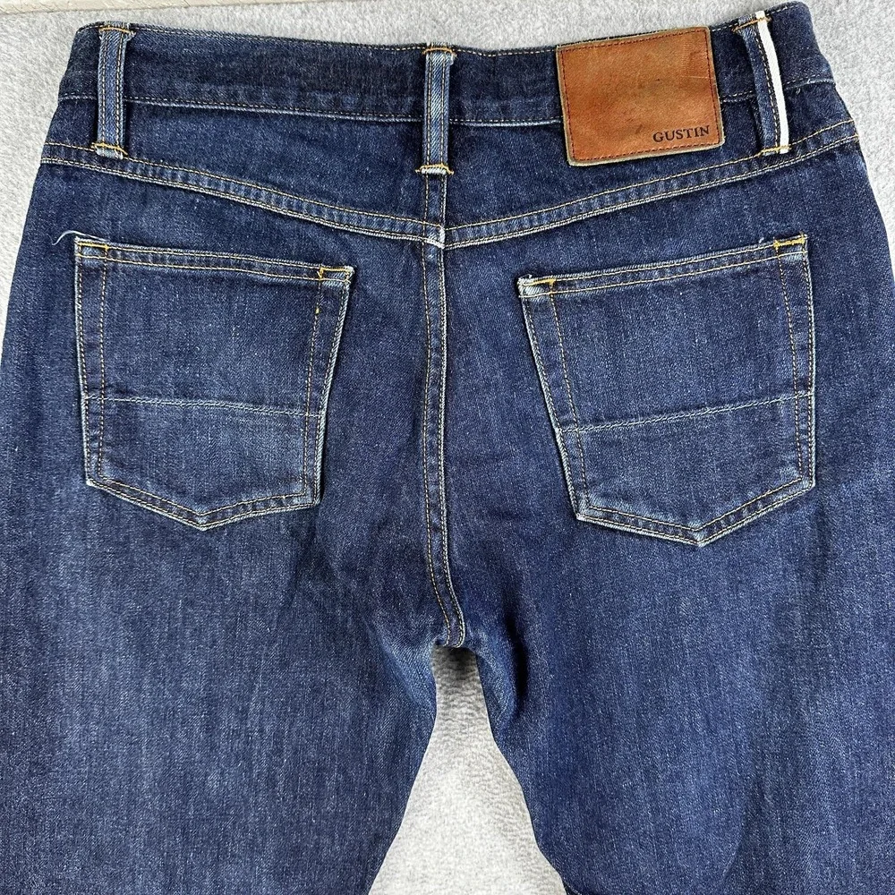 Gustin Jeans Blue Selvedge Denim Slim Taper Button Fly Raw Mens 31x32
